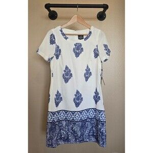 NWT Adrianna Papell white and blue paisley 100% Cotton dress women's‎ size 6
